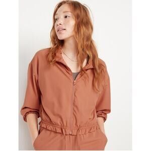Old Navy Active StretchTech Jacket XL Rust Brown Zip Front Quick Dry